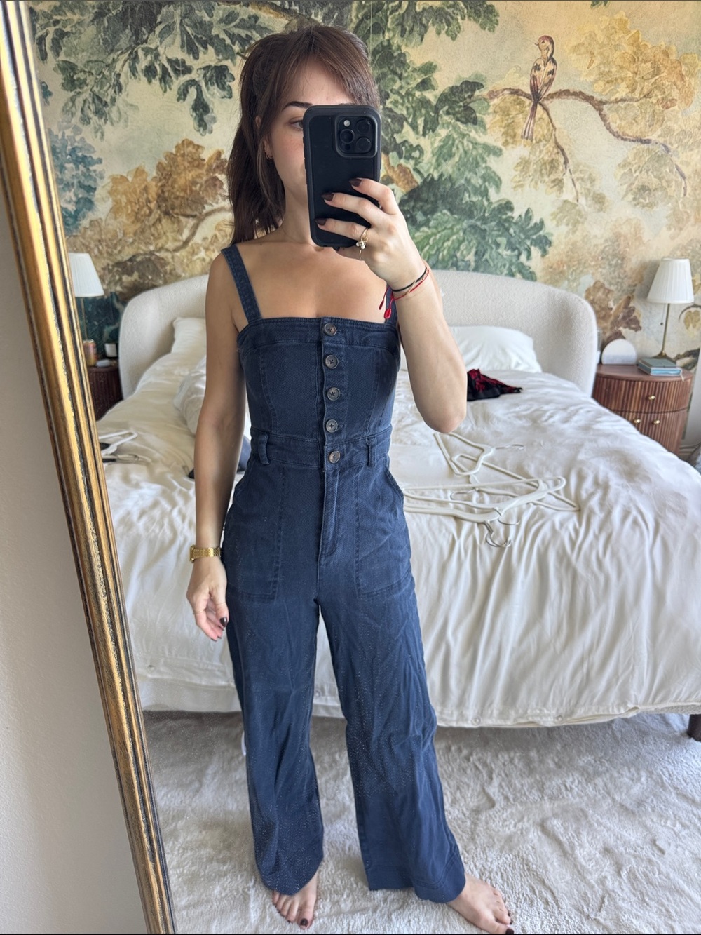 Urban Outfitters Navy Button-Front Denim Overalls